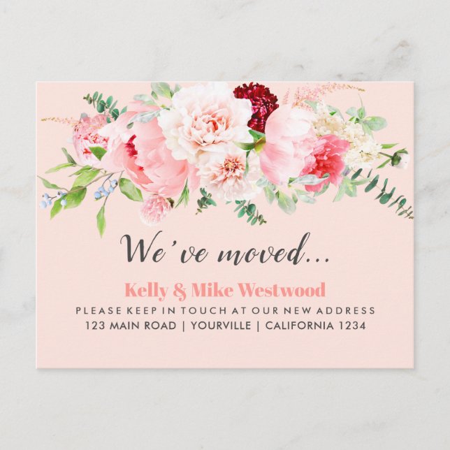 Cartão Postal Flor rosaMudamos novo endereço para a nova casa (Frente)