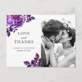 Cartão Postal Flor roxa de aquarela. Obrigado de casamento