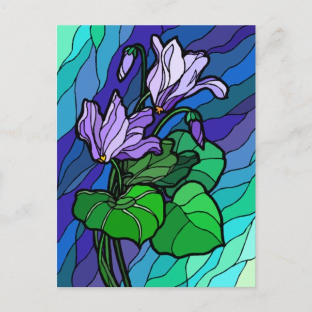 Cartão Postal Flor Roxa de Vitral (Frente)