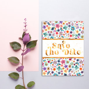 Cartão Postal Flor Selvagem Elegante em Dourado e Branco para Sa