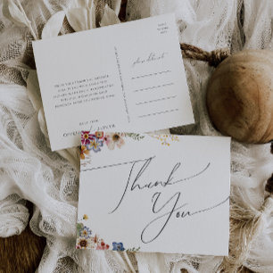 Cartão Postal Flor Silvestre Colorida   Agradecimento de Casamen