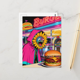 Cartão Postal Flor Surrealista no Lugar do Hambúrguer de Queijo