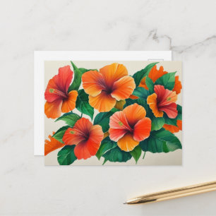 Cartão Postal Flor Tropical Hawaii Orange Hibiscus