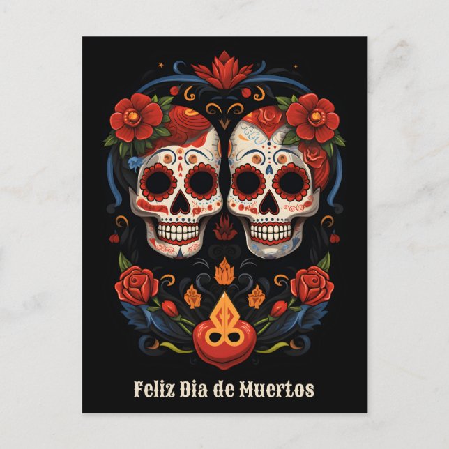 Cartão Postal 🌹 Flor y Calavera: Tributo ao Dia de Muertos 🌹 (Frente)
