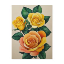 Flora Elegante Aquarela Rosas Amarelas