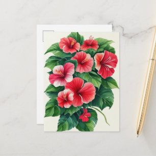 Cartão Postal Flora Tropical Hibisco Vermelho Claro