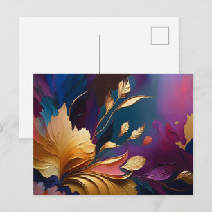 Cartão Postal Floração Dourada – Composição Floral Abstrata