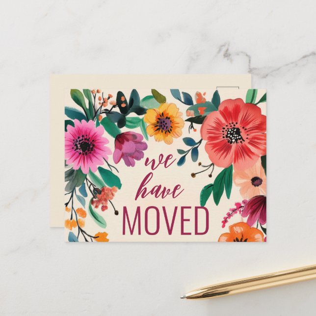 Cartão Postal Florais De Aquarela Negros Que Mudamos De Novo End (Frente/Verso In Situ)