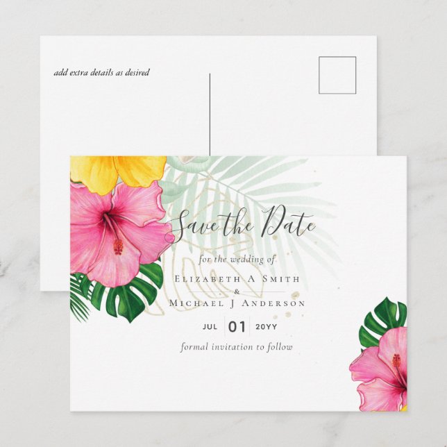 Cartão Postal Florais de Casamento de Praia Tropical de Paraíso  (Frente/Verso)