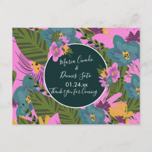Cartão Postal Florais Desenhadas à Mão Casamento Verde Bold Rosa
