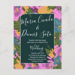 Cartão Postal Florais Desenhadas à Mão Casamento Verdejante Rosa