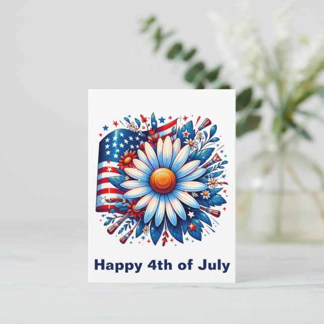 Cartão Postal Floral 4 de julho (Em pé/Frente)