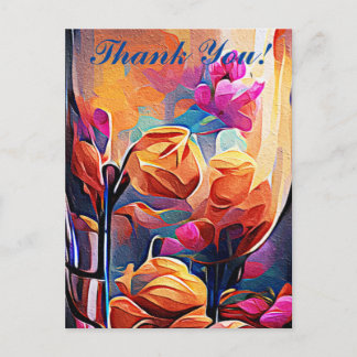 Cartão Postal Floral Abstrato Art Laranja Vermelho Azul Flores