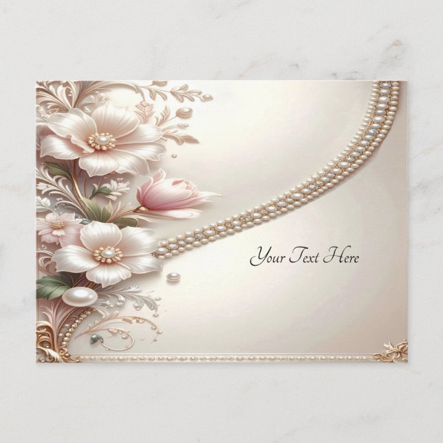 Cartão Postal Floral and Pearl Embellishments Postcard (Frente)