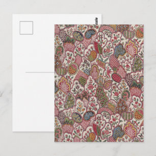 Cartão Postal Floral Antigo de Campo Francês com Pássaros em Chi