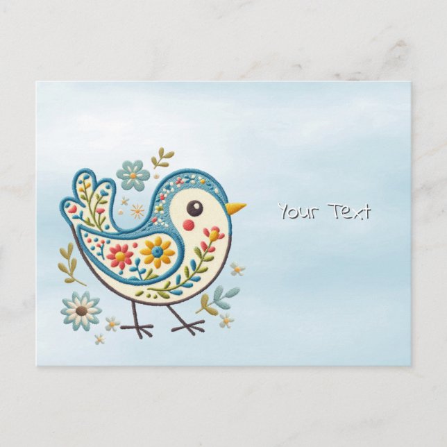 Cartão Postal Floral Blue Bird (Frente)