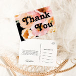 Cartão Postal Floral Colorida Negrito | Casamento Negro Obrigado<br><div class="desc">Este floral colorido arrojado | obrigado de casamento negro que você cartaz vai maravilhosamente com seu brilhante casamento botânico moderno. A grande cor d'água, cor-de-rosa, laranja queimada, flores poeirentas de rosa, e fatias de pêssego tucadas dentro do verde dão a esta design uma sensação vibrante e elegante de jardim de...</div>