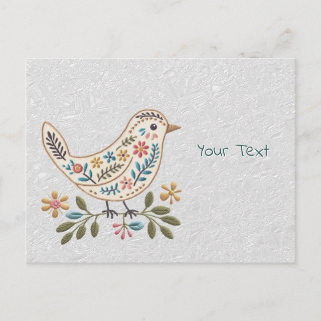 Cartão Postal Floral Colorido Pequeno Pássaro (Frente)