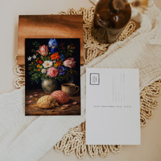 Cartão Postal Floral Concha Still Life Art Postcard