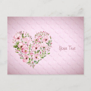 Cartão Postal Floral Coração Rosa