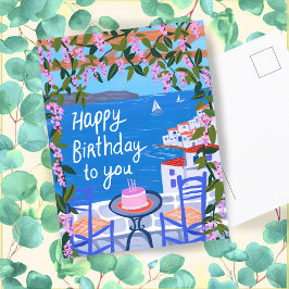 Cartão Postal FLORAL DE ANIVERSÁRIO Terrace Ilha Grega