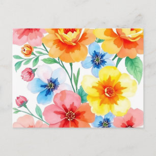 Cartão Postal Floral De Aquarela Brilhante E Alegre