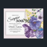 Cartão Postal Floral de Aquarela Puro em aniversário de 30 anos<br><div class="desc">Púrpura elegante e botânica e floral de aquarela amarela em cartão-postal de convite de festas surpresa cor-de-rosa.</div>