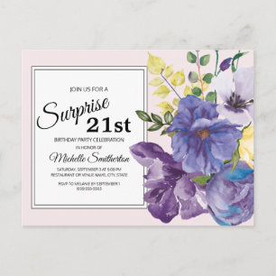 Cartão Postal Floral de Aquarela Puro no aniversário de 21 anos