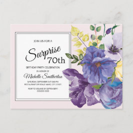 Cartão Postal Floral de Aquarela Puro no Aniversário de 70 Rosa