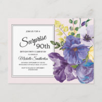 Floral de Aquarela Roxa em Rosa para 90º Aniversár