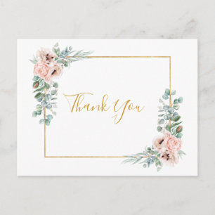 Cartão Postal Floral de Blush Elegante   Casamento Obrigado Cart