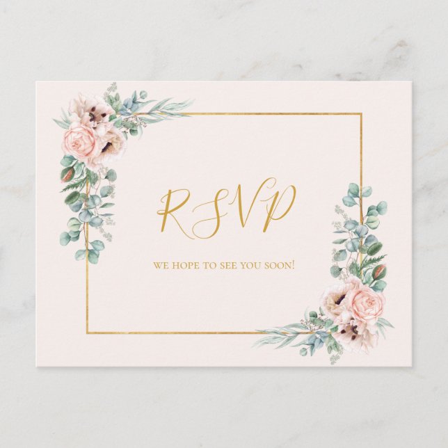 Cartão Postal Floral de Blush Elegante | RSVP de Casamento Paste (Frente)