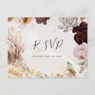 Cartão Postal Floral de Blush Moderno   RSVP de Casamento de Cor