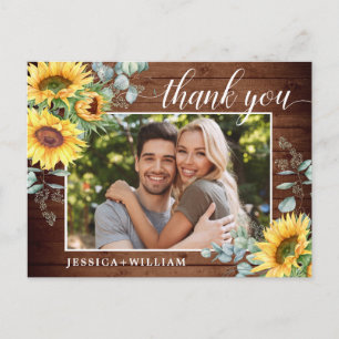 Cartão Postal Floral de Casamento de Girassóis Elegante Obrigad
