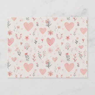 Cartão Postal Floral de Corações em Aquarela Suave