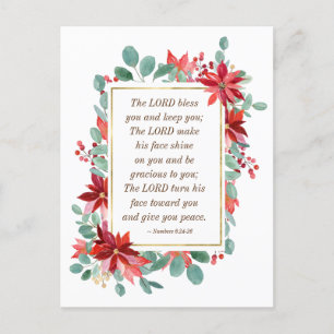 Cartão Postal Floral de Natal O Senhor Abençoa Você Bíblia Ve