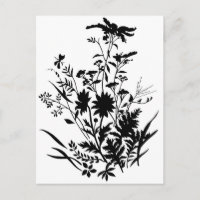 Floral de Silhueta Preta e Branca...cartão postal