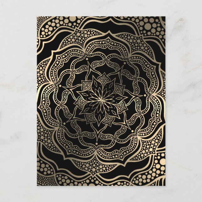 Cartão Postal Floral Dourado e preto Mandala linda Na moda (Frente)