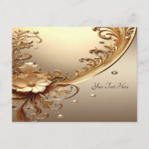 Cartão Postal Floral Dourado Ornado
