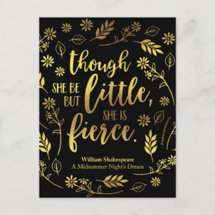Cartão Postal Floral Dourado, Pequeno, Mas Fierce William Shakes