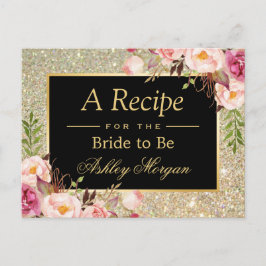 Cartão Postal Floral Dourado | Placa de recebimento de Chás de p