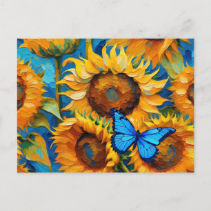 Cartão Postal Floral E Borboleta De Girassol Vibrante