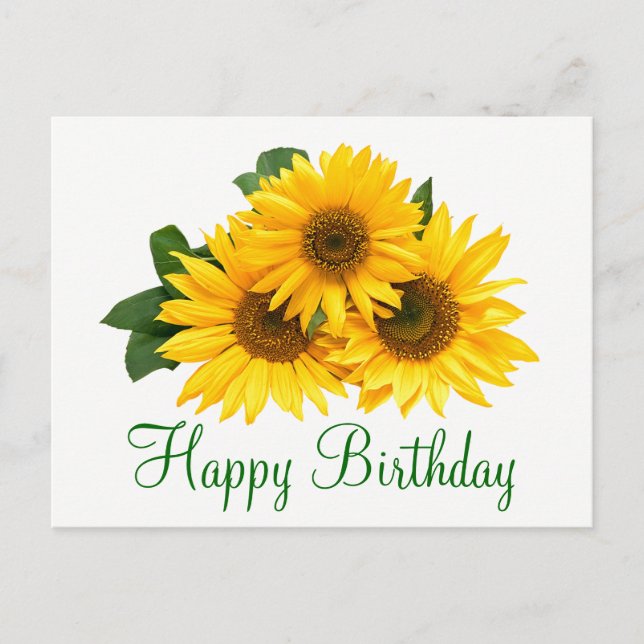 Cartão Postal Floral Feliz Aniversário Girassol Amarelo (Frente)