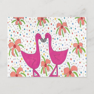 Cartão Postal Floral Flamingo Fiesta