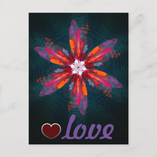 Cartão Postal Floral Flores de Mandala Laranja Vermelho Abstrato