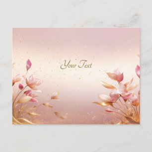 Cartão Postal Floral Folhas Douradas Rosas