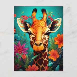 Cartão Postal Floral Girafa Portrait- 9319