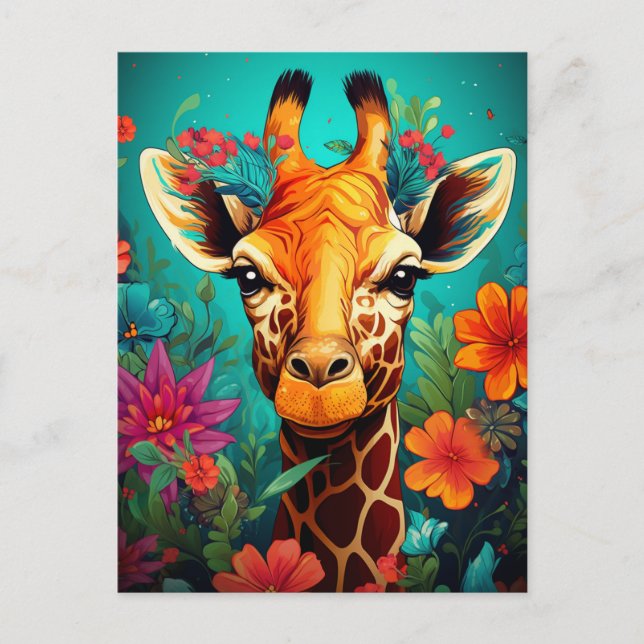Cartão Postal Floral Girafa Portrait- 9319 (Frente)