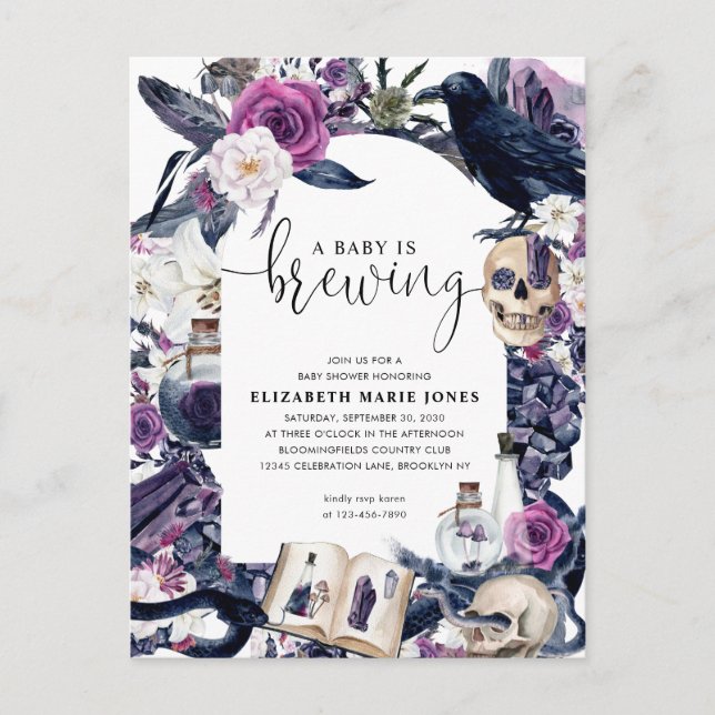 Cartão Postal Floral Halloween Tombstone Baby está criando Chá (Frente)