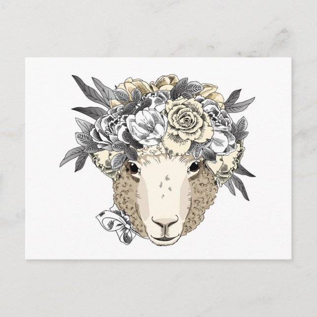Cartão Postal Floral Halo Sheep (Frente)